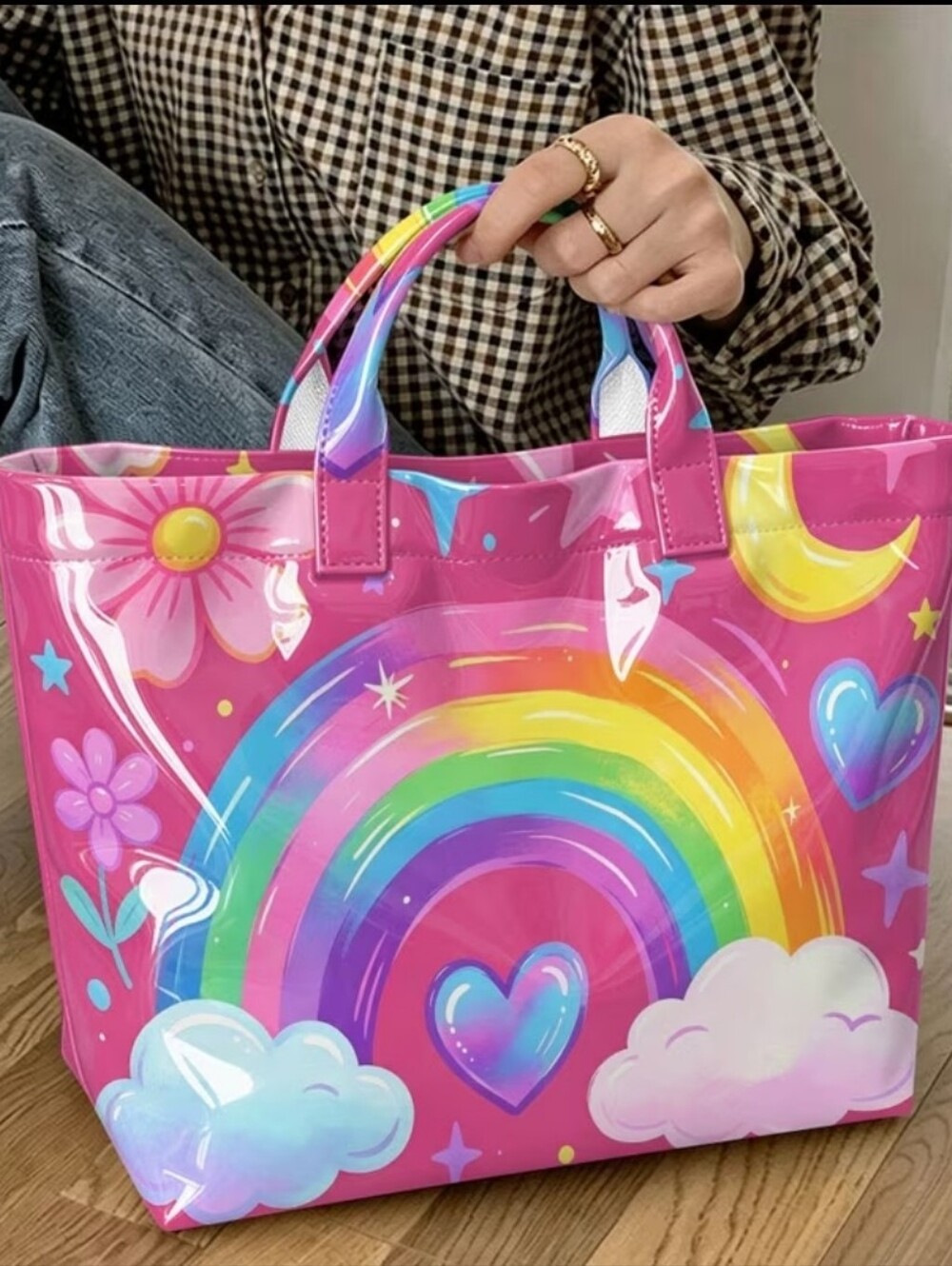Multicolor Whimsical Rainbow Cloud Handbag Tote